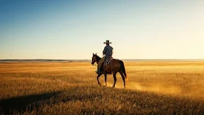 Cowboy riding away ending-frame reference